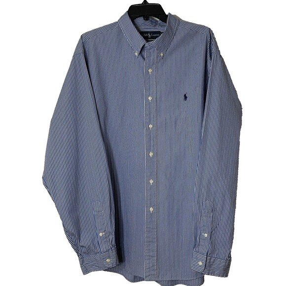 Ralph Lauren Shirt Men's XXL Blue Striped Button Up/ Down Classic Fit Pony Logo - Picture 1 of 13